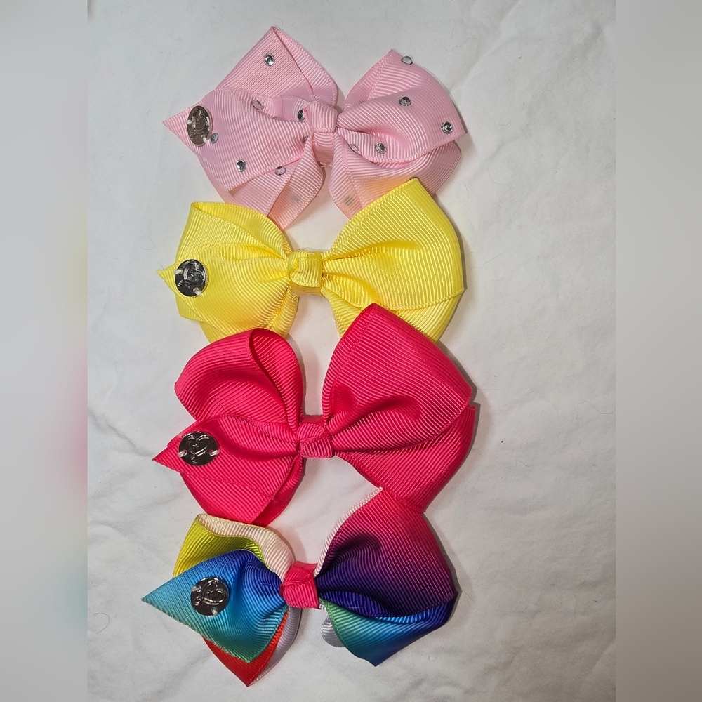 JoJo Siwa 4” Bling Bow Lot – Light Pink Rhinestone,Yellow,HotPink, Rainbow Ombre